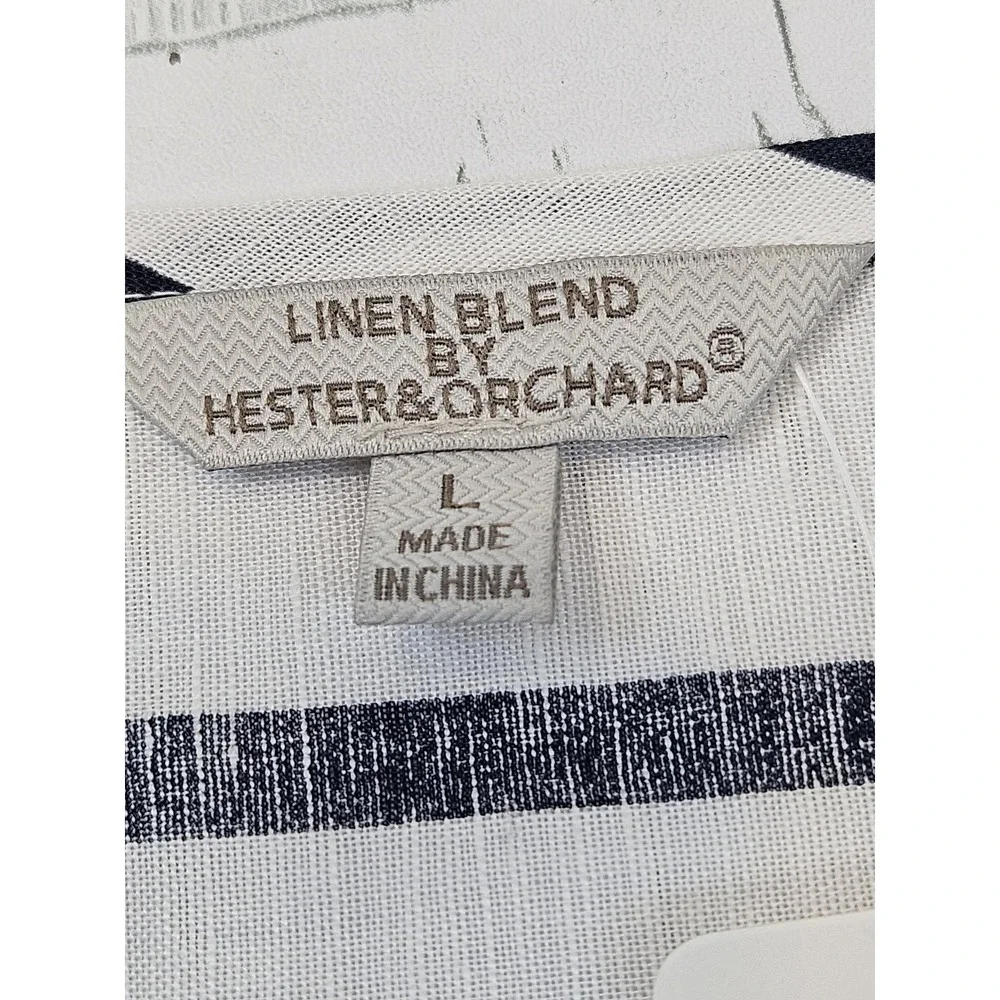 Hester & Orchard Linen Blend Top Striped Blue White Large 3/4 Sleeves - Picture 6 of 9